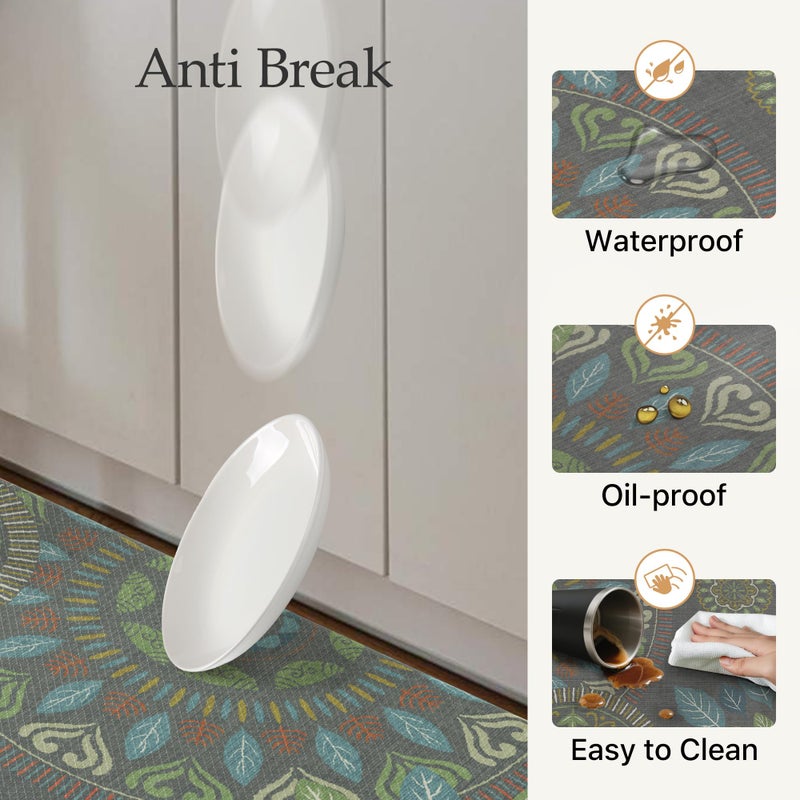 GENIMO Kitchen Mats for Floor 2PCS, Cushioned Kitchen Rugs Non Slip Washable, Farmhouse Anti Fatigue Mat Waterproof, Comfort Standing Mat Rug for Office, Home, Laundry, 17.3"x47"+17.3"x30", Green - Image 5