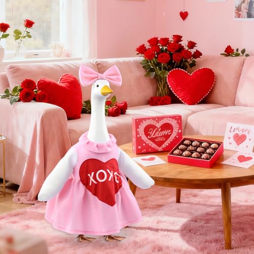 Teeanzo Valentine's Day Goose Outfit for 23" Porch Goose Holiday Pink Red Heart Cloths Costume Valentines Party Outdoor Garden Patio Yard Lawn Art Decoration - Image 5