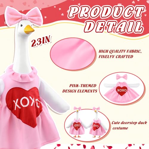 Teeanzo Valentine's Day Goose Outfit for 23" Porch Goose Holiday Pink Red Heart Cloths Costume Valentines Party Outdoor Garden Patio Yard Lawn Art Decoration - Image 3
