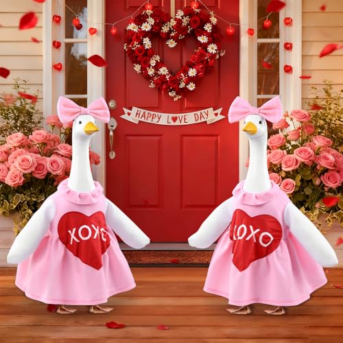 Teeanzo Valentine's Day Goose Outfit for 23" Porch Goose Holiday Pink Red Heart Cloths Costume Valentines Party Outdoor Garden Patio Yard Lawn Art Decoration - Image 4