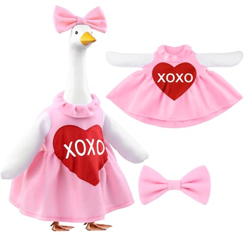 Teeanzo Valentine's Day Goose Outfit for 23" Porch Goose Holiday Pink Red Heart Cloths Costume Valentines Party Outdoor Garden Patio Yard Lawn Art Decoration - Image 1