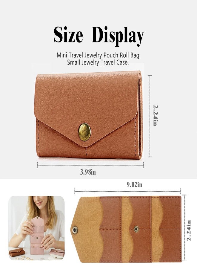 Aplata Mini Travel Jewelry Bag, Small Travel Jewelry Organizer Case, Portable Small Jewelry Case Storage Traveling Jewelry Case For Women Jewelry Pouch Earrings Rings Necklaces (Brown) - Image 2