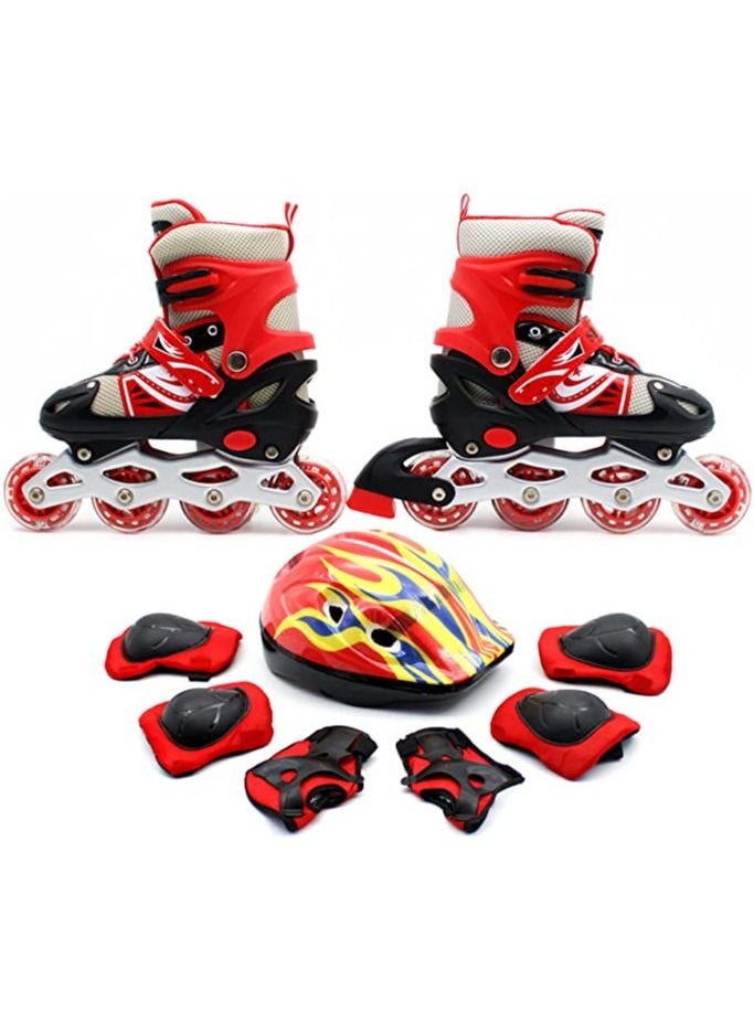 EASY FUTURE Inline Skates Adjustable Size Roller Skates with Flashing Wheels for Outdoor Indoor Children Skate Shoes Including Full Protective Gear Set Red Colour  - Image 1