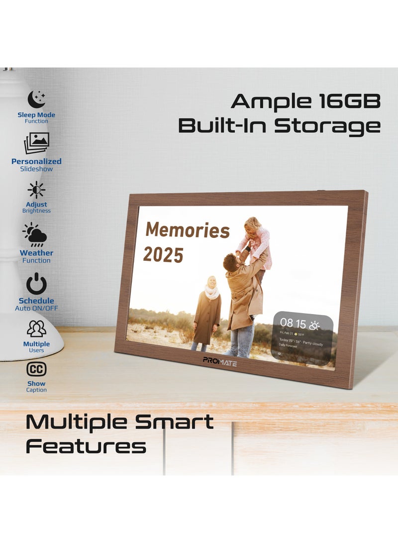 PROMATE Promate Full HD Digital Photo Frame With 10.1" Touch Screen, Wireless app Control, 16GB Storage, USB/TF Card Support, Dual Speakers, Multi Picture & Video Formats Compatibility, Memoria-10  - Image 2