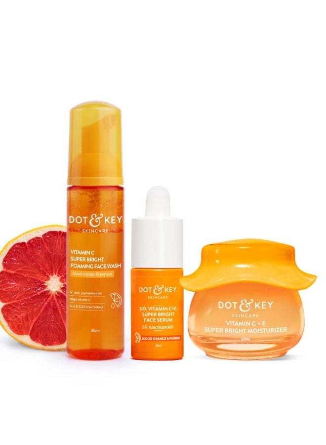 Dot & Key Vitamin C + E Skin Care Combo | Foaming Facewash 80ml, Serum 30ml, Moisturizer 60ml - Image 1