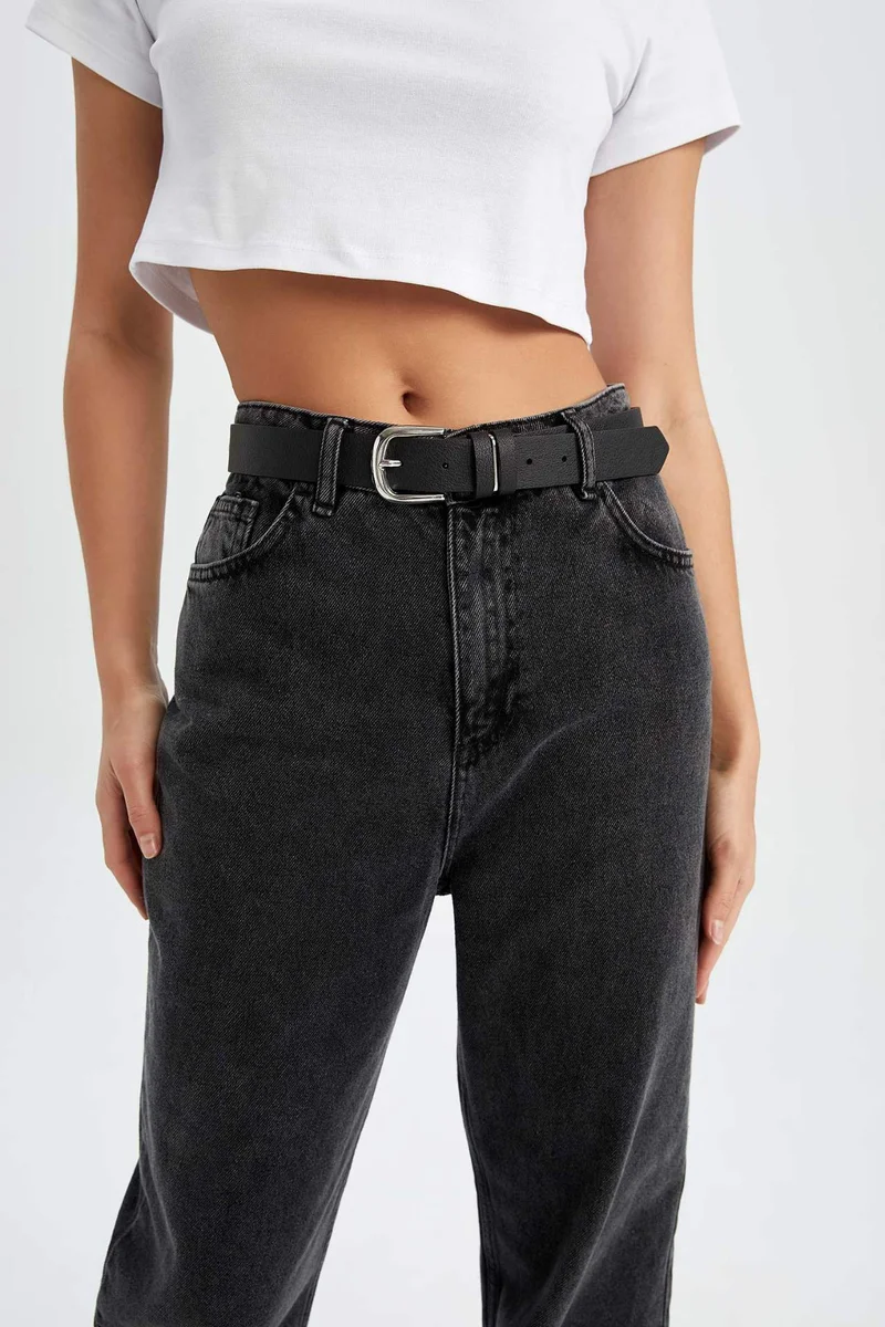 ديفاكتو Women Rectangle Buckle Faux Leather Denim Belt