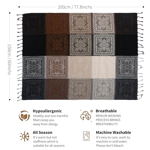 Edcooy Boho Throw Blanket, Chenille Jacquard Tassels Throw Blankets for Bed Couch Soft Chair， Bohemian Fringe Tassels (Black, S:60x75) - Image 4