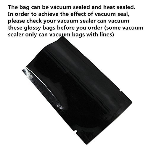 PABCK 200 Pack Metallic Mylar Foil Open Top Sealable Bags Vacuum Heat Seal Pouches for Food Storage Packaging with Tear Notches (6x9cm (2.4x3.5 inch), Black) - Image 2