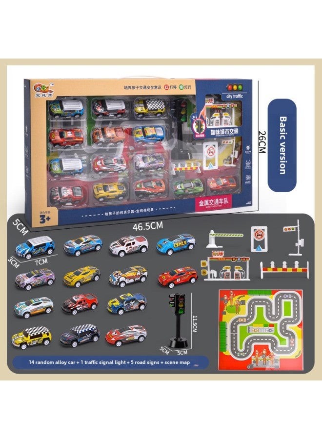 Loquat Stall Boy Toy Alloy Metal Car Model Children's Simulation Model Car Set Gift Box Institutional Gift-Color:14 Metal Sliding Car With Traffic Lights  682-3 - Image 1