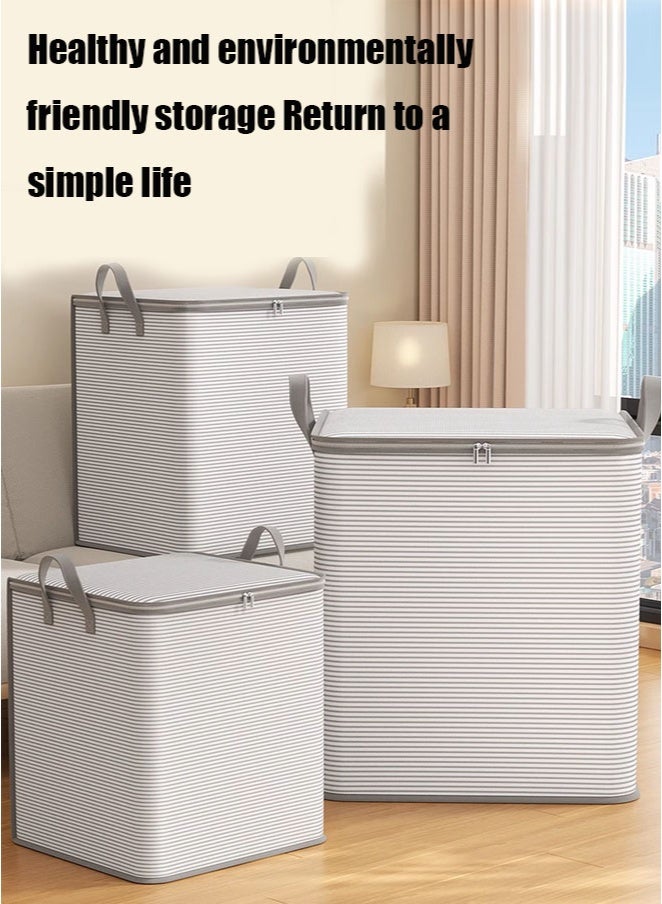 Aikenn Aikenn 140ML Storage Box Square Folding Storage Box Non-woven Material with Two-way Zipper Black and White Stripes for Home Storage 56×45×56CM  - Image 3