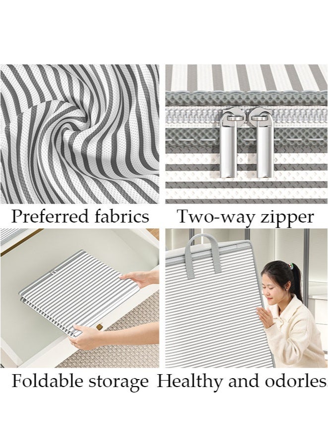 Aikenn Aikenn 140ML Storage Box Square Folding Storage Box Non-woven Material with Two-way Zipper Black and White Stripes for Home Storage 56×45×56CM  - Image 4