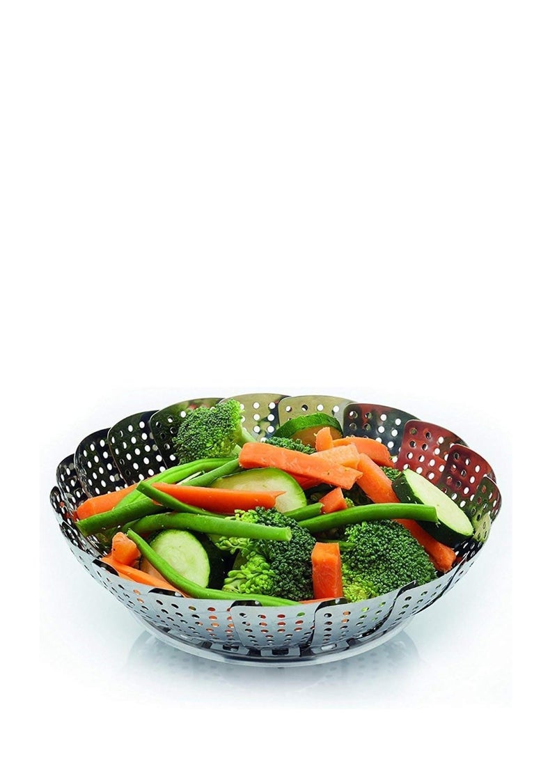 بلان A مصفاة بخارية قابلة للتعديل لتناسب مختلف الأواني سلة بخار معدنية من الفولاذ المقاوم للصدأ، سلال بخار قابلة للطي لطهي الطعام، قابلة للتوسيع تناسب مختلف الأحجام (فضي, متوسط) - Image 1