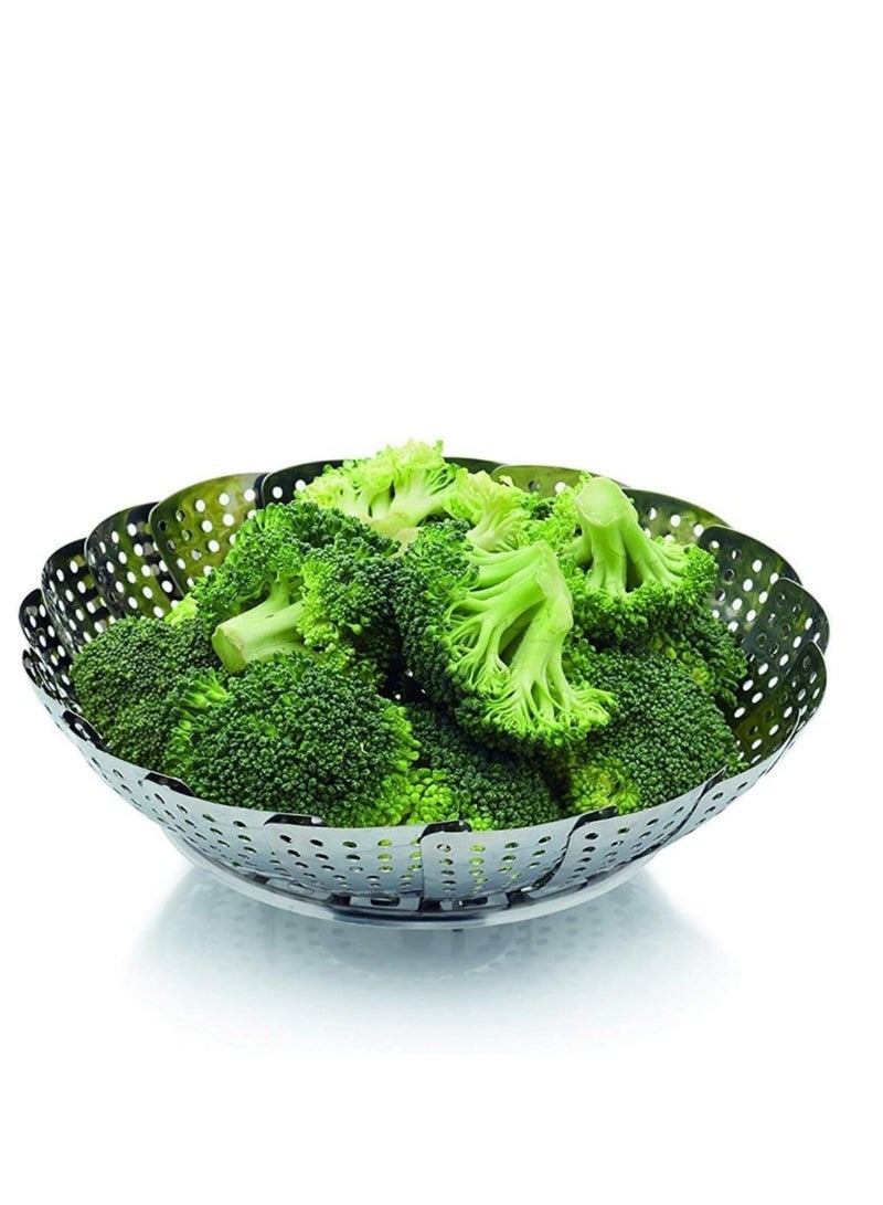 بلان A مصفاة بخارية قابلة للتعديل لتناسب مختلف الأواني سلة بخار معدنية من الفولاذ المقاوم للصدأ، سلال بخار قابلة للطي لطهي الطعام، قابلة للتوسيع تناسب مختلف الأحجام (فضي, متوسط) - Image 3