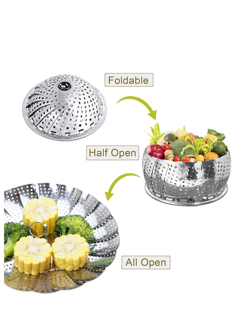 بلان A مصفاة بخارية قابلة للتعديل لتناسب مختلف الأواني سلة بخار معدنية من الفولاذ المقاوم للصدأ، سلال بخار قابلة للطي لطهي الطعام، قابلة للتوسيع تناسب مختلف الأحجام (فضي, متوسط) - Image 5