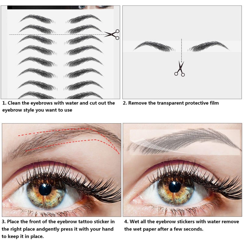 Maitys 12 Sheets 108 Pairs 4D Hair Like Waterproof Eyebrow Tattoos Stickers Temporary Transfer Brows Decal Peel off Fake Eyebrow Sticker Instant Authentic Brow Decal for Women(Classic Style) - Image 2