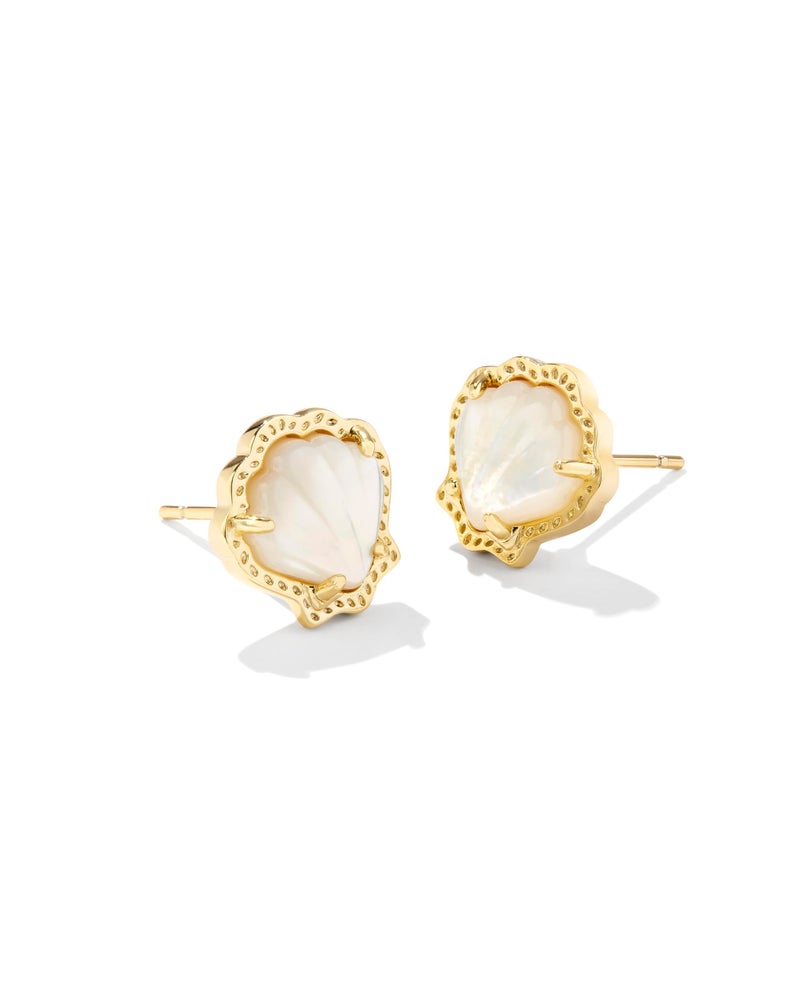Kendra Scott Brynne Shell Stud Earrings, 14k Gold-Plated Brass, Ivory Mother Of Pearl, Fashion Jewelry for Women - Image 1