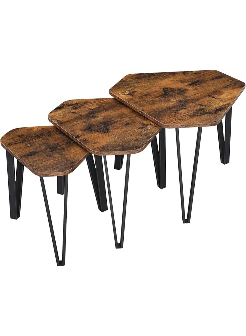 3-piece side coffee table set – modern wooden design with metal legs – versatile for living rooms - Image 1
