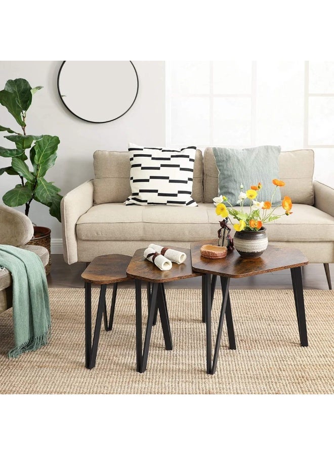 3-piece side coffee table set – modern wooden design with metal legs – versatile for living rooms - Image 3