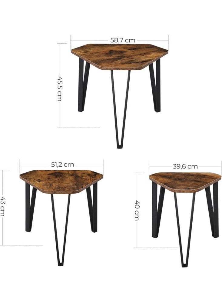 3-piece side coffee table set – modern wooden design with metal legs – versatile for living rooms - Image 2