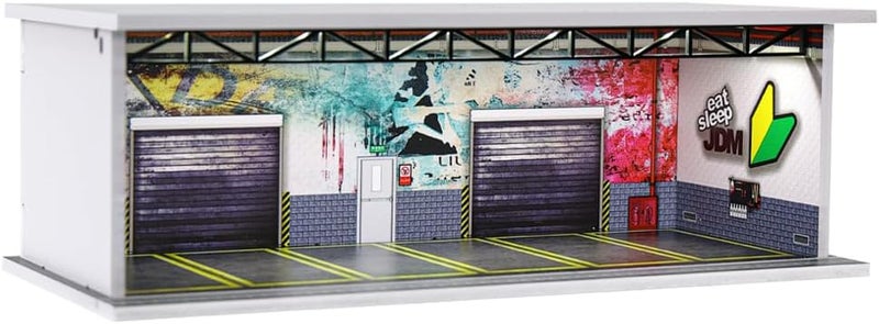 G-FANS 1/64 Scale Hot die-cast Wheels Model car scenarios Display case with LED Light and Acrylic Cover, Scenes Parking lot Diorama Storage Garage Box with 6 Parking Spaces (JDM) - Image 1