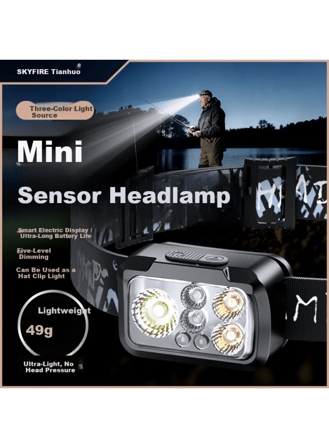 SkyFire Tianhuo Headlamp High Brightness Long Battery Life Lithium Battery Sensor Small Head-mounted Mining Lamp For Fishing Outdoor Night Fishing - Image 1