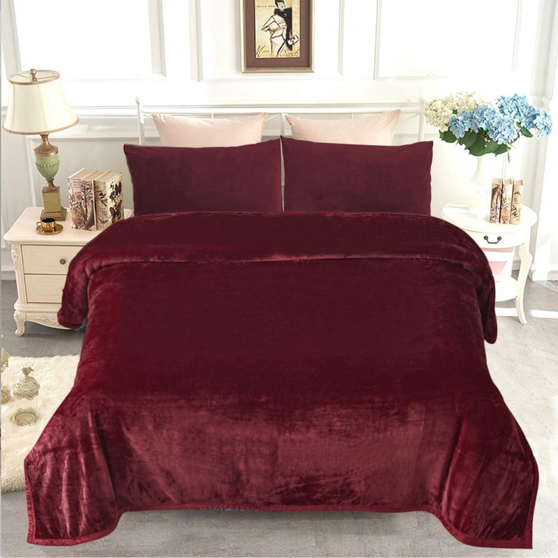 JYK Fleece Plush Blanket - 4.5 LB, 1 Ply Korean Mink, King 85" x 95" - Super Soft, Warm & Cozy, Burgundy - Image 2