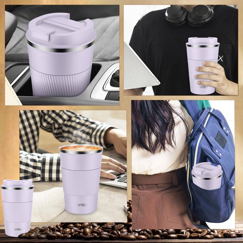 KETIEE Travel Mug 12oz: Insulated Coffee Mug with Leakproof Lid, Travel Coffee Mug Vacuum Stainless Steel Double Walled Reusable Coffee Cup for Hot and Iced Coffee Tea Water (Purple) - Image 5
