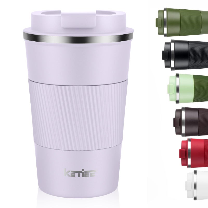 KETIEE Travel Mug 12oz: Insulated Coffee Mug with Leakproof Lid, Travel Coffee Mug Vacuum Stainless Steel Double Walled Reusable Coffee Cup for Hot and Iced Coffee Tea Water (Purple) - Image 1