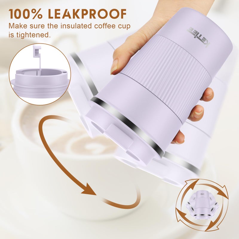 KETIEE Travel Mug 12oz: Insulated Coffee Mug with Leakproof Lid, Travel Coffee Mug Vacuum Stainless Steel Double Walled Reusable Coffee Cup for Hot and Iced Coffee Tea Water (Purple) - Image 4
