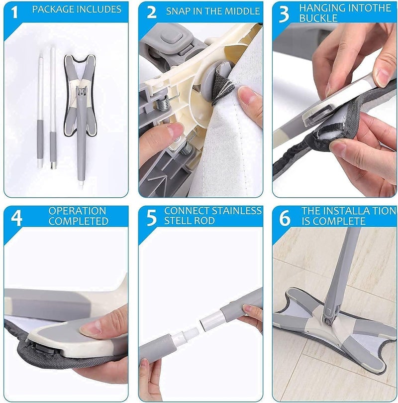 Calyrex HandFree 360 X Design Spin Twist Mop Flat Floor Mop with Self Wringing Microfiber for Cleaning Hard Floor Tiles Hardwood - Image 3