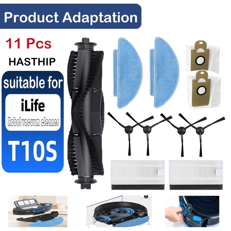 HASTHIP® 11 Pcs Accessories Kit for Robot Vacuum Cleaner with 1 Main Brush, 4 Side Brushes, 2 Mop Cloth, 2 HEPA Filters, 2 Dust Collection Bags - Image 2