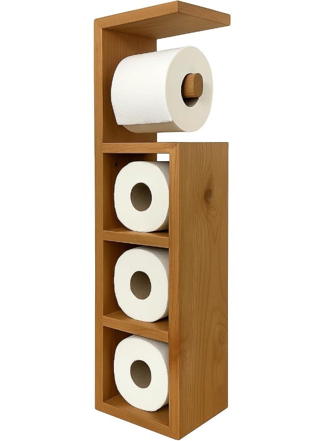 Horoof Home Horoof Home® Wooden Toilet Paper Holder Stand – Freestanding Bathroom Tissue Organizer, 4-Roll Storage Rack, Compact Space-Saving Design, 85cm Height, Brown, SM452 - Image 1