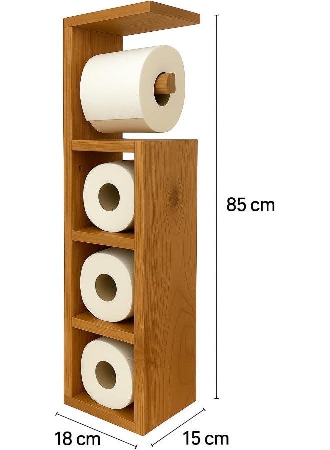 Horoof Home Horoof Home® Wooden Toilet Paper Holder Stand – Freestanding Bathroom Tissue Organizer, 4-Roll Storage Rack, Compact Space-Saving Design, 85cm Height, Brown, SM452 - Image 2