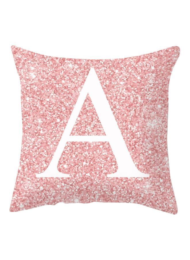 NIBEMINENT Alphabet A Printed Cushion Cover Pink/White 45x45cm