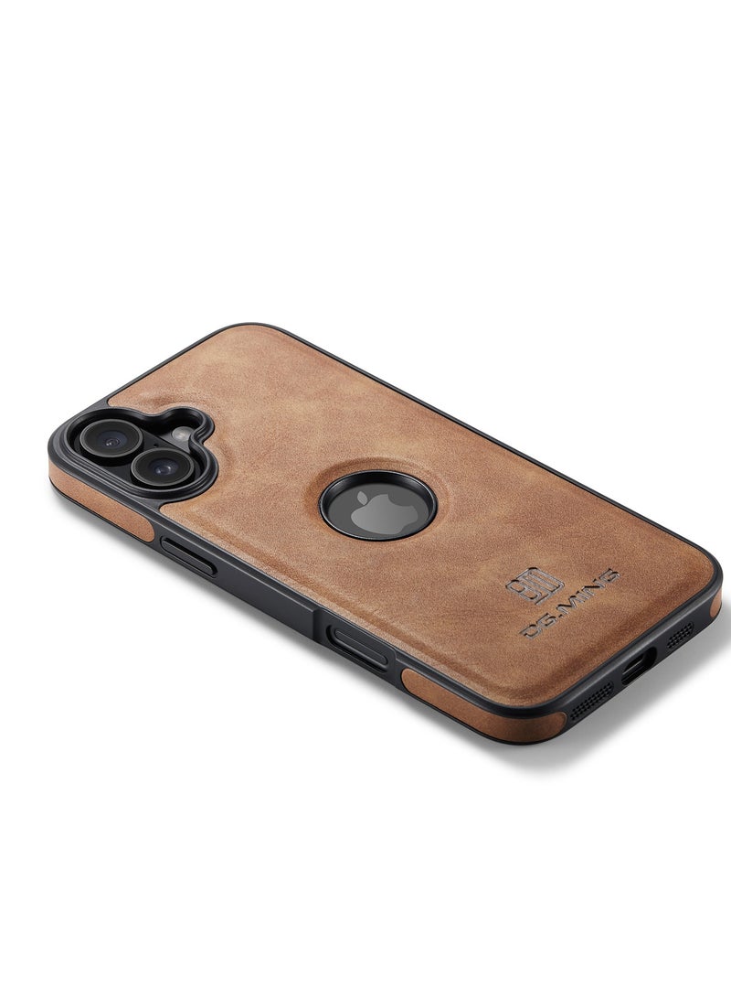DGMING Case Cover Premium Leather Back with Logo CutOut Shockproof Compatible with Iphone 16  (Brown) - Image 3