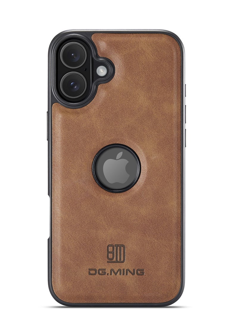 DGMING Case Cover Premium Leather Back with Logo CutOut Shockproof Compatible with Iphone 16  (Brown) - Image 2