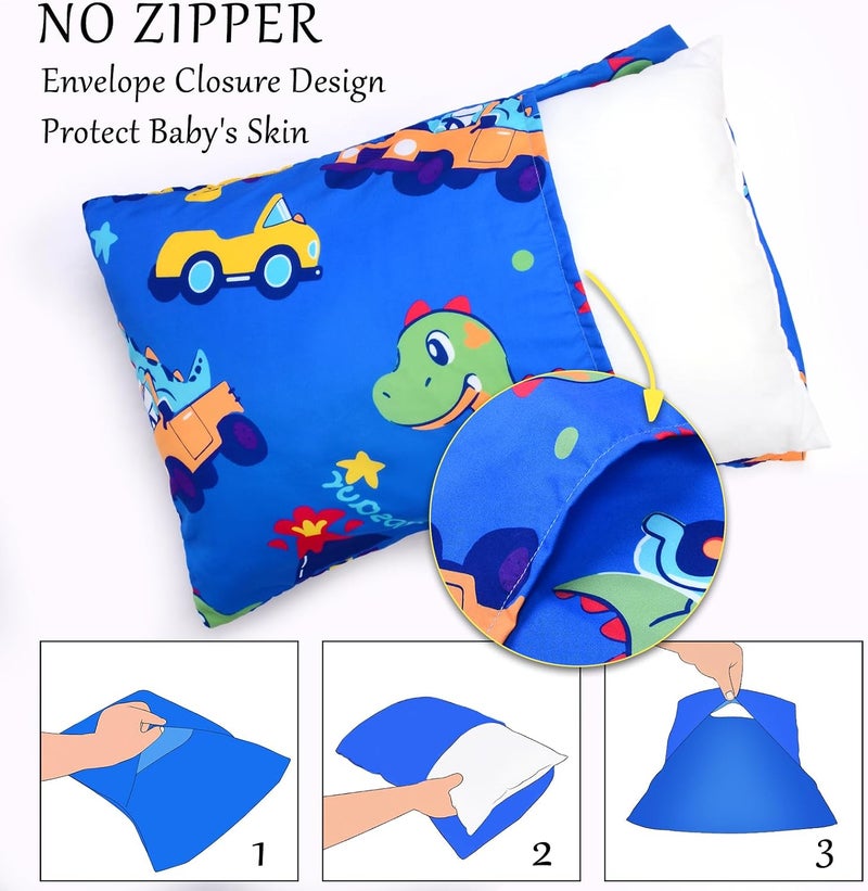Kids Toddler Pillowcase Envelope Travel Pillowcase Baby Pillow Cover Fits Pillows Sized 12x16 or 13x18-1 Pack Soft Children’s Bedding Pillowslip Case for Boys and Girls - Car Dinosaur - Image 2