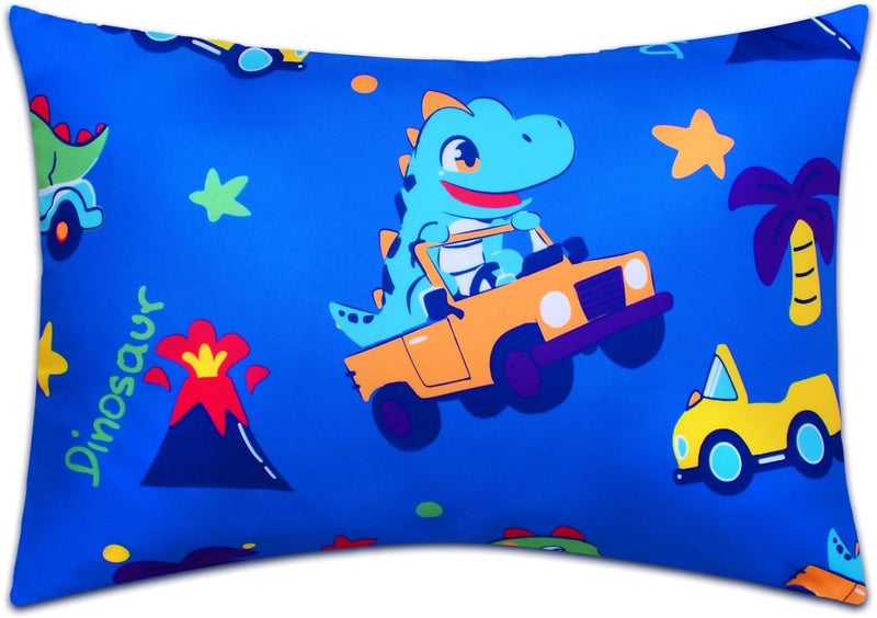 Kids Toddler Pillowcase Envelope Travel Pillowcase Baby Pillow Cover Fits Pillows Sized 12x16 or 13x18-1 Pack Soft Children’s Bedding Pillowslip Case for Boys and Girls - Car Dinosaur - Image 1
