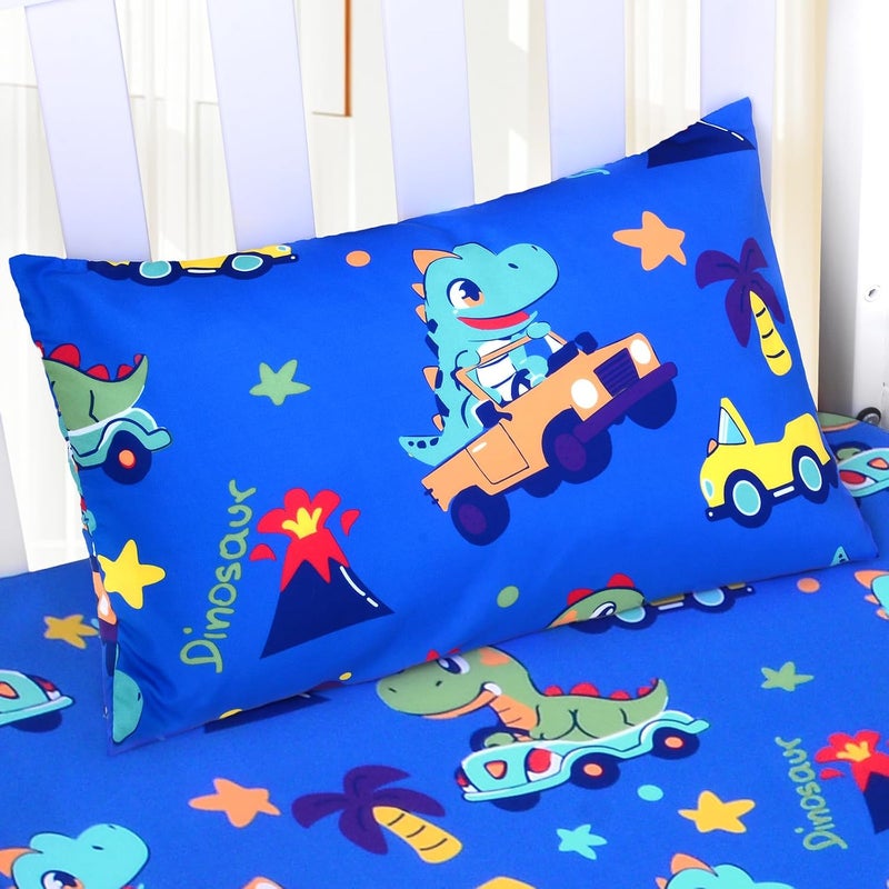 Kids Toddler Pillowcase Envelope Travel Pillowcase Baby Pillow Cover Fits Pillows Sized 12x16 or 13x18-1 Pack Soft Children’s Bedding Pillowslip Case for Boys and Girls - Car Dinosaur - Image 4