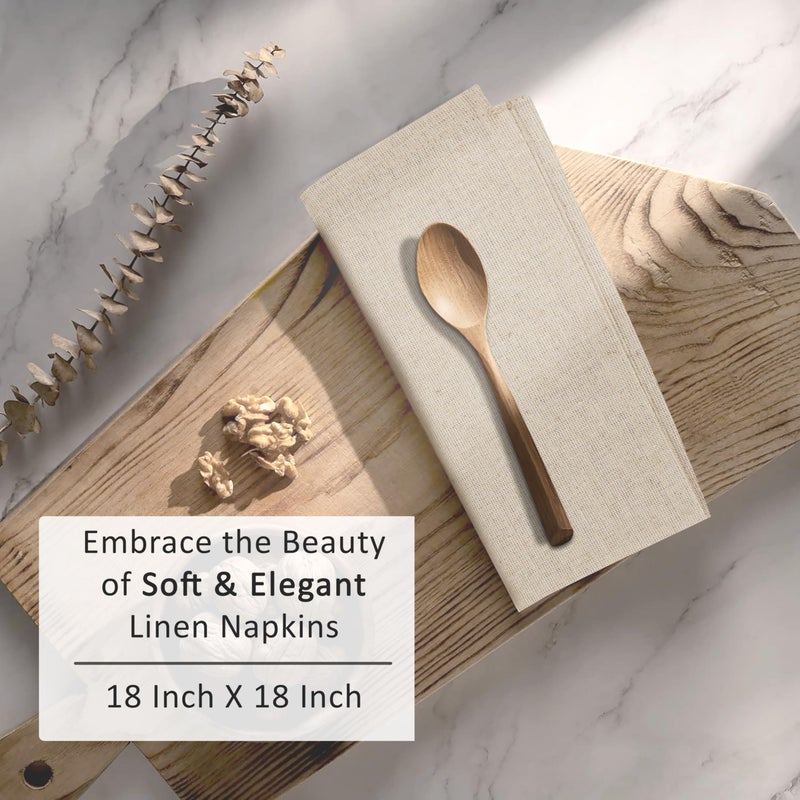 Ruvanti Linen Napkins Set of 12, 18x18 Cloth Napkins, Cotton Linen Blend Napkins Cloth Washable, Soft, Reusable Dinner Napkins for Wedding, Parties, Christmas, Thanksgiving, Everyday Use - Natural - Image 5