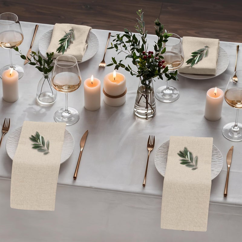 Ruvanti Linen Napkins Set of 12, 18x18 Cloth Napkins, Cotton Linen Blend Napkins Cloth Washable, Soft, Reusable Dinner Napkins for Wedding, Parties, Christmas, Thanksgiving, Everyday Use - Natural - Image 2