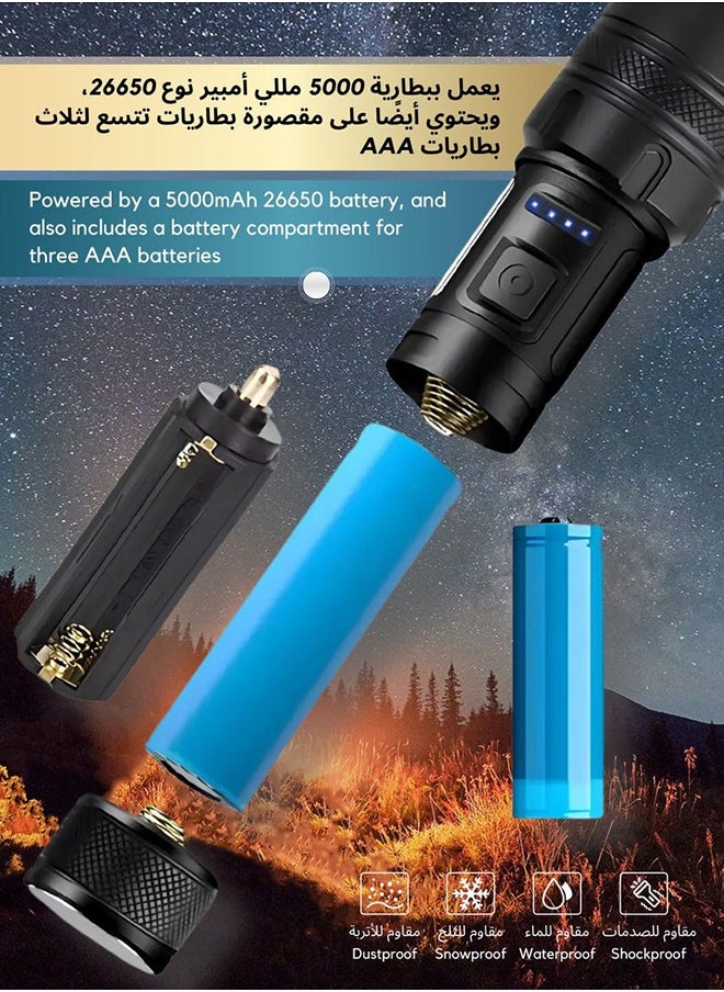 Lemon - Flashlight for Camping | 7 Modes High Lumens Waterproof and Shockproof Torch Light | 1000 Meters Zoomable 30W LED Camping Accessory | 5000mAh Rechargeable Battery for Up to 10-Hour Usage | Emergency Power Bank & Window Breaker - Image 1