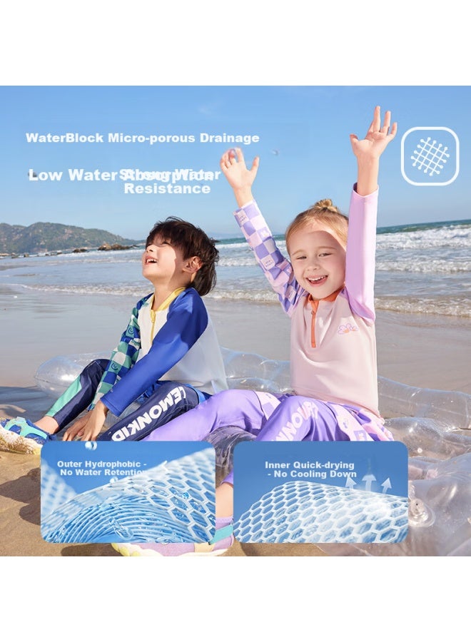 Lemonkid Kids' Long Sleeve Long Pants Split Type Sunscreen Baby Swimsuit Cocoa Milkshake Brown 120 - Image 3