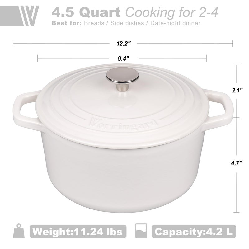 VORRINGARD Enameled Cast Iron Dutch Oven Pot with Lid, for Bread Baking, Round Bread Oven- include Sourdough Bread Baking Supplies Set, 4.5QT, White - Image 2