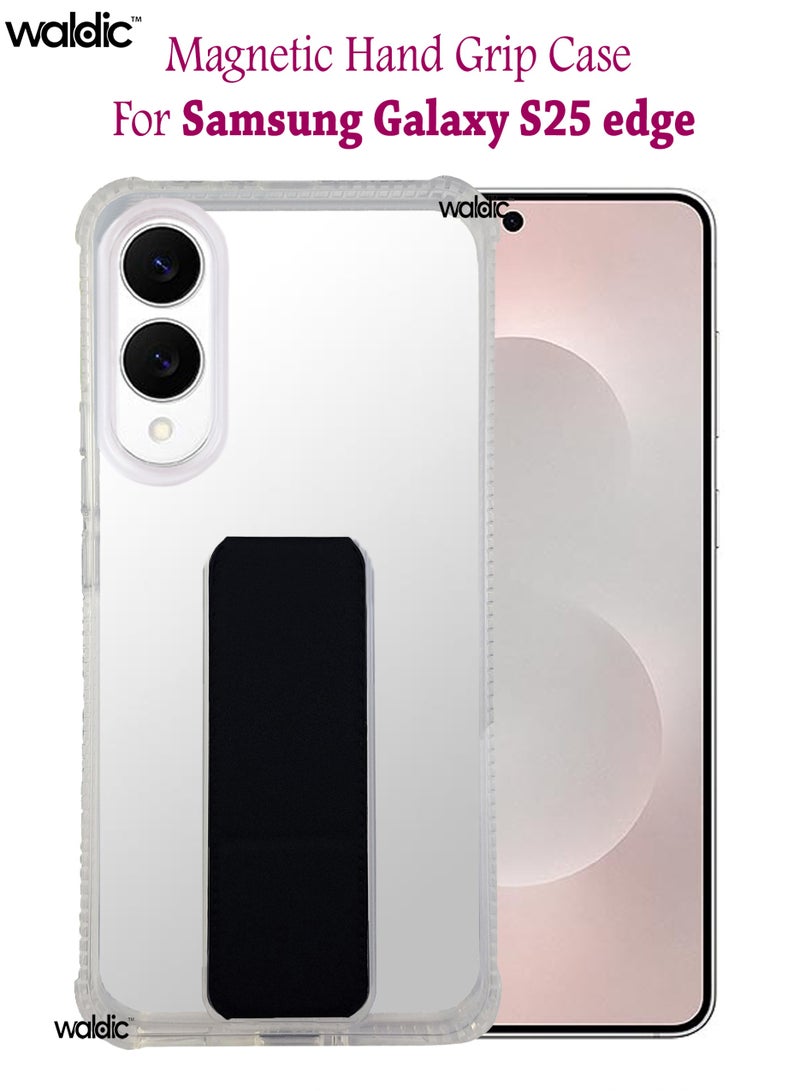 ولديك جراب Samsung Galaxy S25 Edge | مصمم خصيصًا لهاتف Samsung Galaxy S25 Edge | جراب نحيف من مادة TPU مع وسادة هوائية وممتص للصدمات من المطاط الناعم والسيليكون مع غطاء قبضة يد مغناطيسي مناسب لهاتف Samsung Galaxy S25 Edge | شفاف/أسود - Image 1