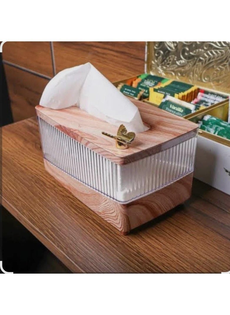 Acrylic Wooden Lid Tissue Storage Box for Kitchen Bathroom Living Room 10x23.5x13.5cm Transparent