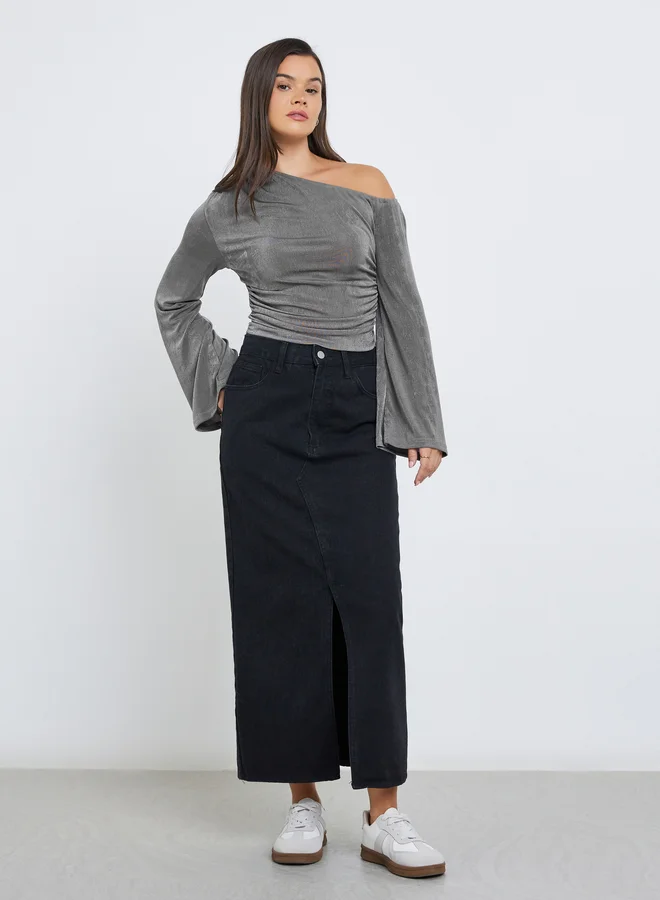 Styli Styli Women Charcoal One Shoulder Crop Top