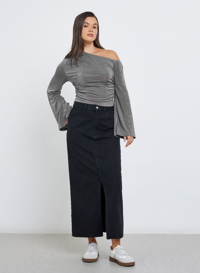 ستايلي بلوزة نسائية قصيرة بكتف واحد بلون الفحم من ستايلي - Image 2