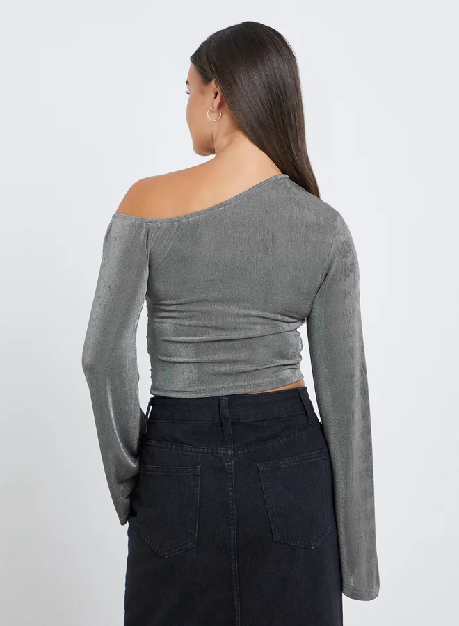 Styli Styli Women Charcoal One Shoulder Crop Top