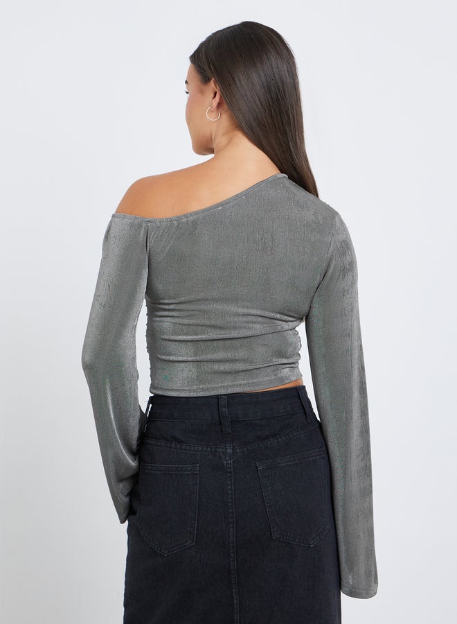 ستايلي بلوزة نسائية قصيرة بكتف واحد بلون الفحم من ستايلي - Image 5
